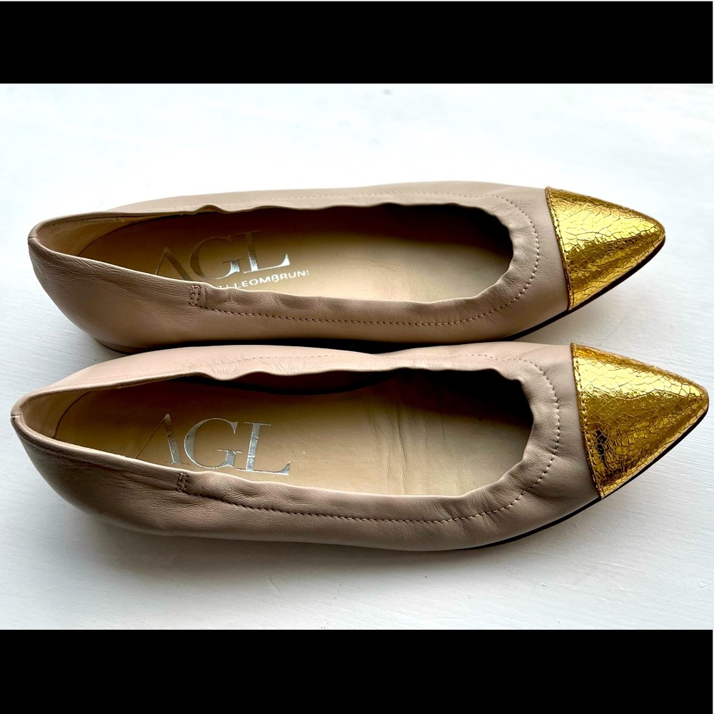 AGL Flats with Gold Pointed Toe